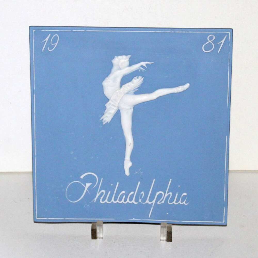 Rare Lotus Tile Philadelphia 1981 ballerina handmade jasperware blue Ballet